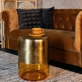 Dutchbone Cave Gouden Bijzettafel Met Amber Glas - 35 X 35cm.