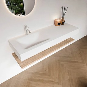 Zaro Alan badmeubel 130cm met planchet washed oak en vrijhangende wastafel cloud links 1 kraangat talc