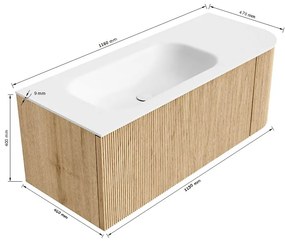 Mondiaz Kurve 115cm badmeubel ronding rechts oak met 1 lade en deur en wastafel big small links zonder kraangat urban