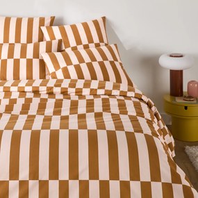 Dekbedovertrek van 50% gerecycled katoen, geometrische print, TABAKA CARAMEL