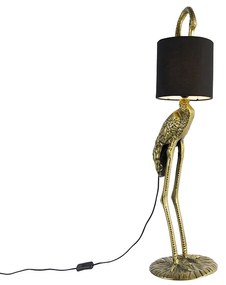 Vintage vloerlamp messing stoffen kap zwart - Animal Kraanvogel Landelijk E27 Binnenverlichting Lamp