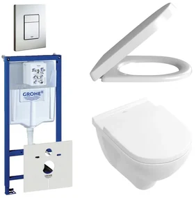 Villeroy & Boch O.Novo Toiletset - softclose en quickrelease zitting - bedieningsplaat verticaal/horizontaal RVS - wit 0729205/0720026/0124182/1024992/