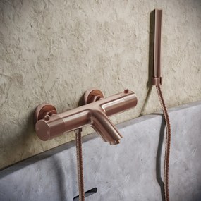 Saniclear Copper Curved thermostatische opbouw badkraan met handdouche geborsteld koper