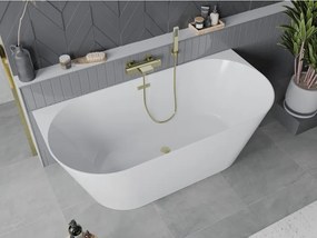 Mexen Oval Slim vrijstaande halfvrijstaande badkuip 170 x 80 cm, wit, overloop geborsteld goud - 52661708000-55