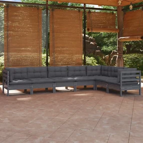 vidaXL 7-delige Loungeset met kussens massief grenenhout grijs