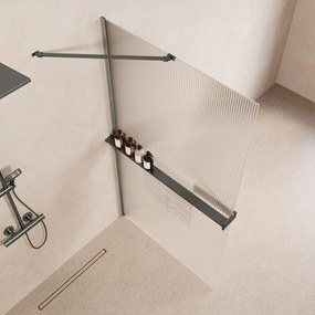 Saniclear Oblique inloopdouche 120cm met handdoekhouder en ribbelglas verouderd ijzer - gunmetal