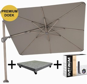 Nexus T2 premium zweefparasol 300x300 cm mocha mast havana met parasolvoet 90kg en hoes