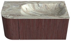 Mondiaz Kurve-dlux 95cm badmeubel ronding links ruby met 1 lade en deur en wastafel big small rechts zonder kraangat glace