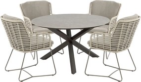 4 Seasons Fabrice tuinset 5-delig - Prado tuintafel Ø130 cm - ceramic sabbia terre