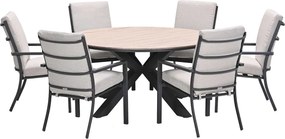 Garden Impressions Senja tuinset 7-delig desert sand - Tulli tuintafel Ø148x75 cm light teak vironwood