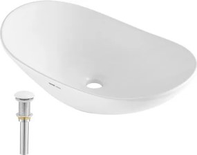 VEVOR ovale wastafel, 592 x 361 x 158 mm, wastafel in badkamerstijl, moderne keramische wastafel, voor toiletten, hotels, restaurants, helder wit