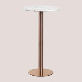 Ronde Hoge Bartafel Ø60 Cm In Malibu Terrazzo Wit & Roségoud - Sklum