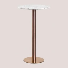 Ronde Hoge Bartafel Ø60 Cm In Terrazzo Xiren Ivoor En Zwart Terrazzo - Geborsteld Roségoud - Sklum