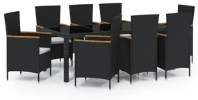 vidaXL 9-delige Tuinset met kussens poly rattan zwart