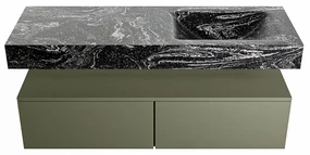 Mondiaz Alan DLux badmeubel 130cm army 2 lades met wastafel lava rechts zonder kraangat