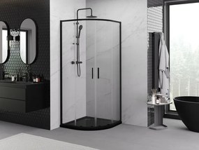 Mexen Exo-S Duo half rondeglide douchecabine 90 x 90 cm, transparant, zwart - 8132-090-090-70-00