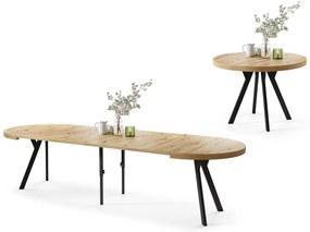 EXPANSO Eik Artisan/zwarte poten - GROTE RONDE TAFEL Ø110 UITBREIDBAAR TOT 310 cm met Y-POTEN LOFT/INDUSTRIAL