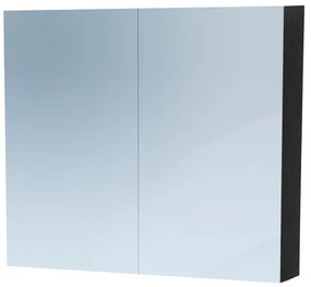 Saniclass Dual Spiegelkast - 80x70x15cm - 2 links- rechtsdraaiende spiegeldeur - MFC - black wood 7767