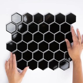 The Mosaic Factory Barcelona mozaïektegel - 28.2x32.1cm - wandtegel - Zeshoek/Hexagon - Porselein Black Glans AFH13317