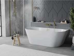 Mexen Oval Slim vrijstaande halfvrijstaande badkuip 170 x 80 cm, wit, overloop geborsteld goud - 52661708000-55