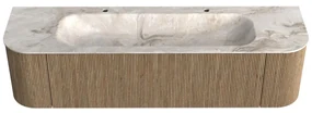 Mondiaz Kurve-dlux 170cm badmeubel ronding links/rechts dusk met 1 lade en 2 deuren en wastafel big large midden 2 kraangaten frappe