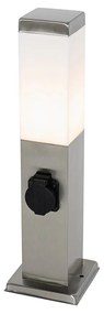 Moderne buitenlamp 45 cm staal met stopcontact IP44 - Malios Design, Modern E27 IP44 Buitenverlichting