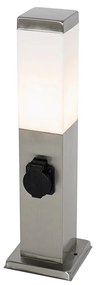 Moderne buitenlamp 45 cm staal met stopcontact IP44 - Malios