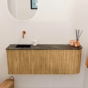Mondiaz Joya DLux 110cm toiletmeubel ronding rechts oak met wastafel faye links zonder kraangat lava