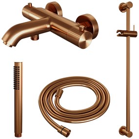 Brauer Stripe thermostatische badkraan met glijstang en staafhanddouche koper geborsteld PVD