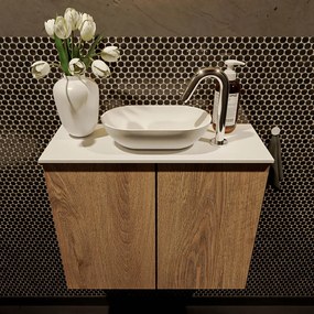 Mondiaz Fowy toiletmeubel 60cm washed oak met witte waskom midden en kraangat