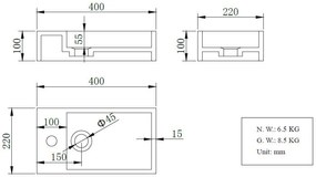 Mueller Dash fontein met kraangat links 40x22x10cm wit