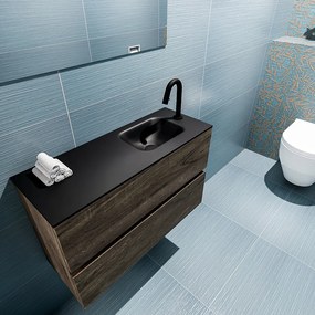 Mondiaz Ada 80cm toiletmeubel dark brown met wastafel urban rechts 1 kraangat