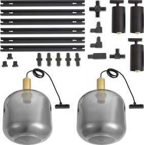 Modern railsysteem zwart met 2 hanglampen en 3 spots 1-fase - Iconic Zuzanna Jeana Luxe