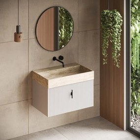 Muebles Zahora badmeubel ribbelfront 80cm wit mat met White Travertin wastafel zonder kraangat