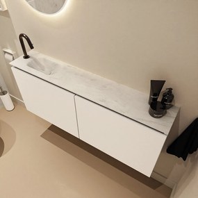 Mondiaz Ture DLux toiletmeubel 120cm talc met wastafel opalo links met kraangat