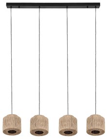 Japandi hanglamp zwart met bruin touw 4-lichts - Smilla