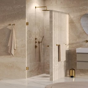 BRAUER Void Carving Nisdeur - 60x200cm - draaideur - glascoating - omkeerbaar - helder glas - geborsteld goud PVD GS-VOCN1H60200GG