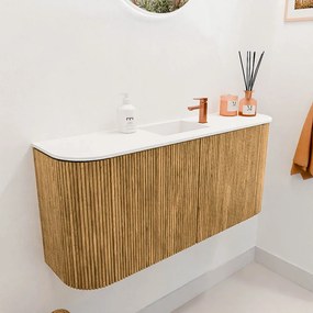 Mondiaz Joya 95cm toiletmeubel ronding links/rechts oak met wastafel faye midden 1 kraangat talc