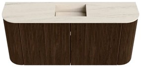 Mondiaz Joya DLux 95cm toiletmeubel ronding links/rechts walnut met wastafel faye midden 1 kraangat meli