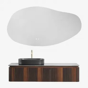 Lavena Zwevend Houten Badkamermeubelset Donker Hout & Ovaal Rvs ↔︎60 Cm Lime & Onregelmatige Led En Anti-condens 140x75 - Sklum