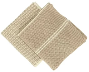 Vaatdoekjes, gebreid katoen, zand, 2 stuks, 25 x 25 cm