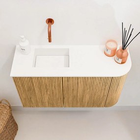 Mondiaz Joya 70cm toiletmeubel ronding rechts oak met wastafel faye links zonder kraangat talc