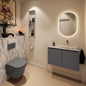 Mondiaz Ture DLux toiletmeubel 80cm dark grey met wastafel glace rechts zonder kraangat