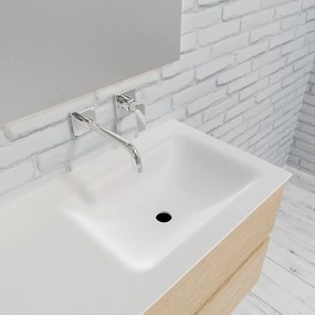 Zaro Valencia Solid Surface badmeubel 100cm licht eiken zonder kraangat spoelbak rechts met 2 lades