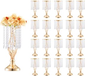 VEVOR 20 stuks 43 cm hoge kristallen glazen bloemenstandaard voor bruiloften, metalen vaas voor bruiloftsdecoraties, gouden bloemenhouders, bloemenstandaards voor tafels, bruiloftsdiners, feesten, ceremonies, verjaardagsfeesten