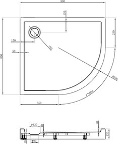 Mexen Flow+ asymmetrische linker kwartronde douchebak 90 x 80 cm, witte glans - 46Q108090LH