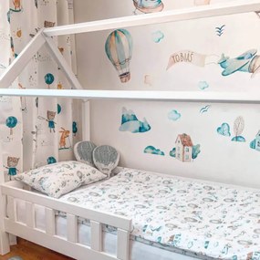 INSPIO Muurstickers babykamer -Zelfklevend behang voor aan de muur Vliegtuigen en ballonnen met een naam