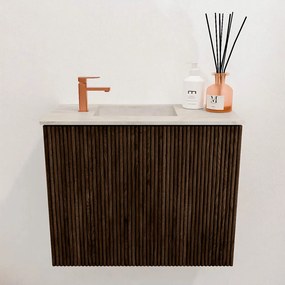 Mondiaz Joya DLux 50cm toiletmeubel walnut met wastafel faye links 1 kraangat ostra