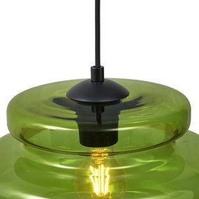 Eettafel / Eetkamer Retro hanglamp zwart met groen glas 4-lichts - Denise Retro E27 rond Binnenverlichting Lamp