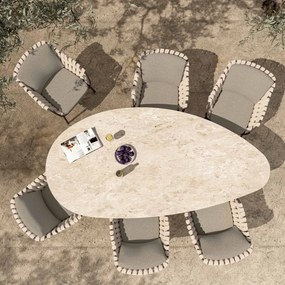 4 Seasons Outdoor Montera dining set terre met Arizona tafel met kiezelvormig blad 240 x 120 cm  TuinsetTuinstoel    bruin weerbestendig